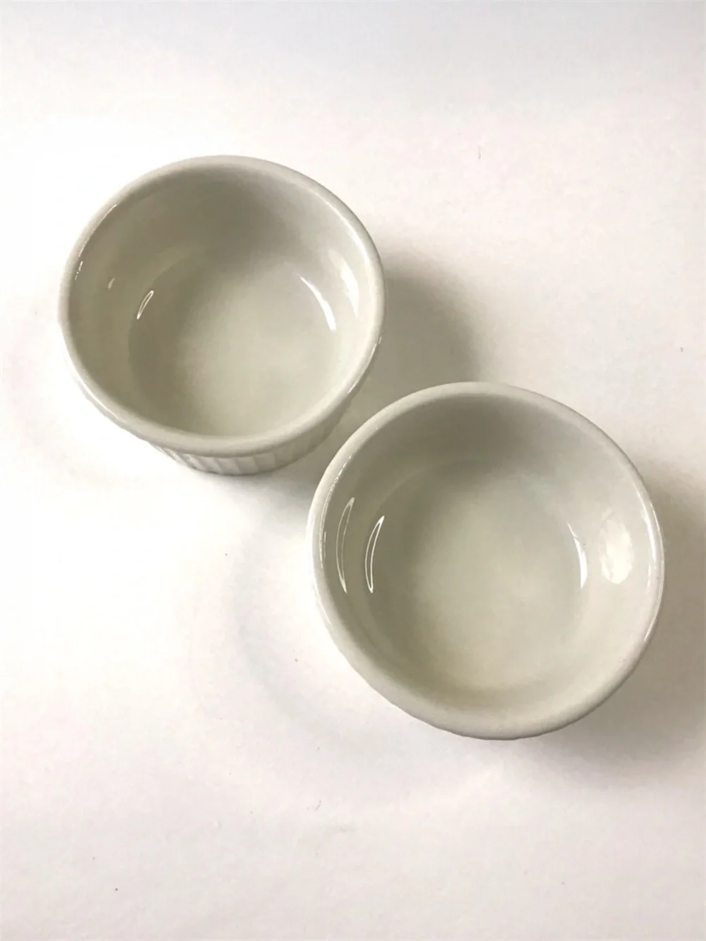 2 Vintage Hall Ramekin Custard Cups 845 Ribbed Creamy White Restaurant Ware